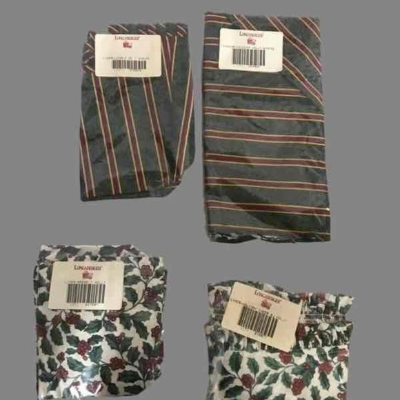 2 Pairs Longaberger Floral And Stripe Print Holiday Cheer Bread Basket Liner - Picture 8 of 8